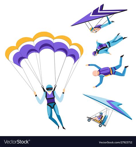 Parachutist And Paraglider Skydiving Isolated Vector Image