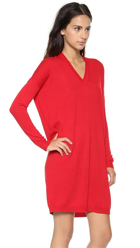 Dapat dihirup, berkelanjutan, kering cepat. 6397 V Neck Sweater Dress - Red in Red - Lyst