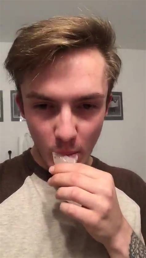 sucking cum out of used condom he found in brothers trash can