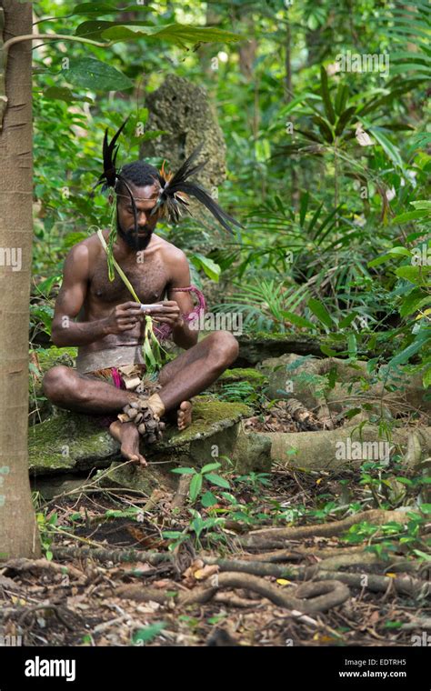 Melanesia Vanuatu Rano Island Village Man Wearing Native Attire In