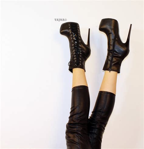 black corset style high heel ankle boots tajna club