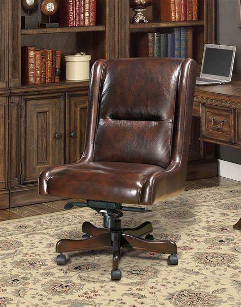 These beautifully upholstered dining chairs create a warm, inviting seating option with a unique style. Cigar Brown Genuine Leather Armless Desk Chair Traditional ...