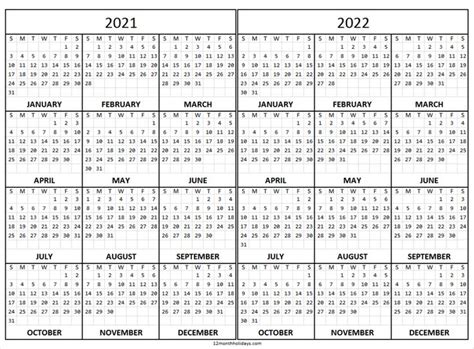 2021 2022 Academic Calendar Template Two Year Calendar To Print