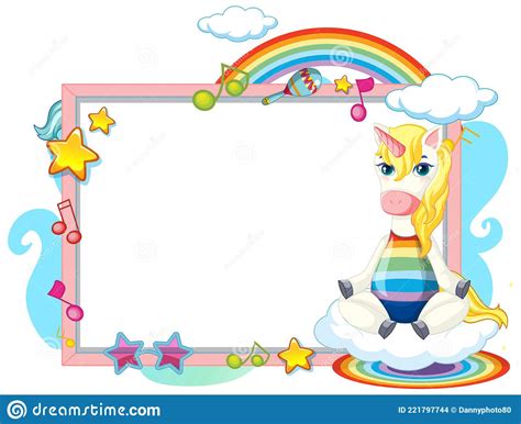 Cute Unicorn Cartoon Character With Blank Banner Stock Vector
