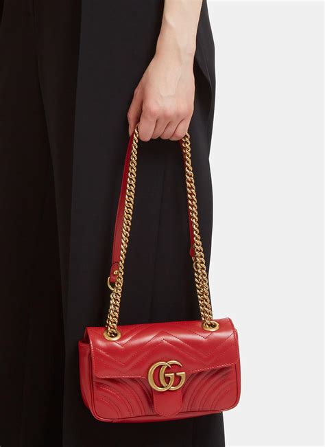 Gucci Leather Gg Marmont Matelassé Mini Chain Shoulder Bag In Red Lyst