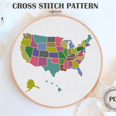Map Of Usa Counted Cross Stitch Pattern United States Map Etsy Uk