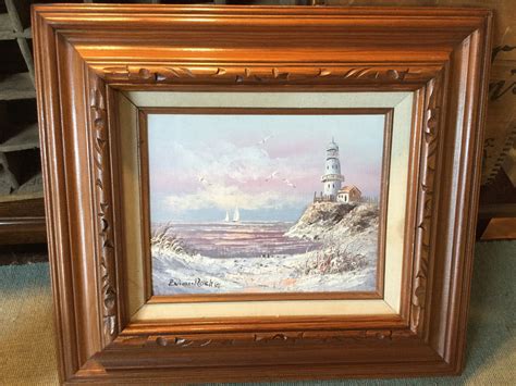 Vintage Brian Roche Oil Painting Lighthouse Seascape Beach Etsy