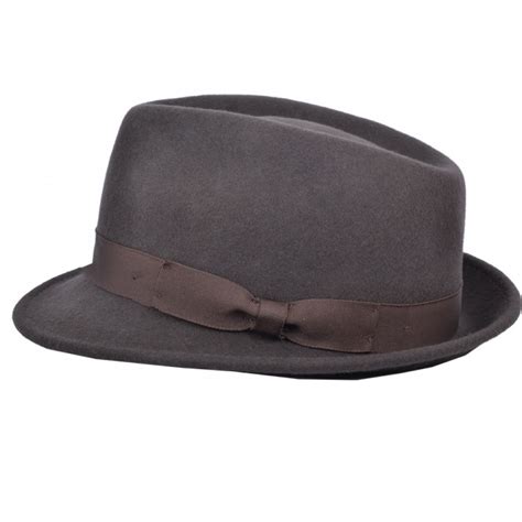 Brown Wool Felt Trilby Hat Rose And Bows