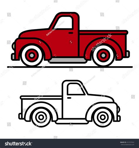 Two Cartoon Vintage Pickup Truck Outline Stock Vector Royalty Free