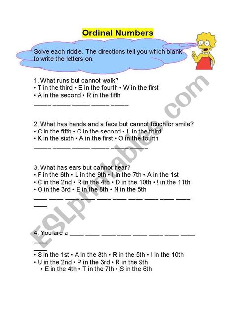 English Worksheets Ordinal Numbers Ordinal Numbers English