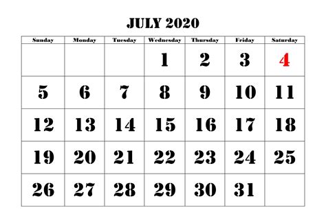 July 4 2020 Calendar Calendar Printables Free Templates