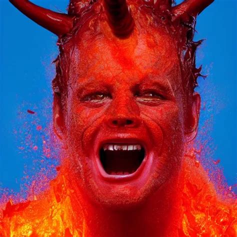 A Devilish Red Monster With Horns Licking Hot Lava Stable Diffusion