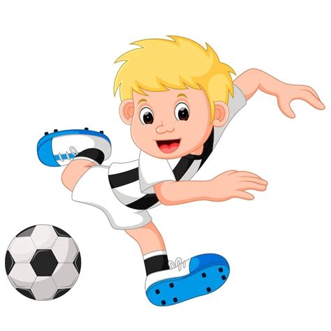 Dibujos Animados De Niño Feliz Jugando Fútbol Vector Premium