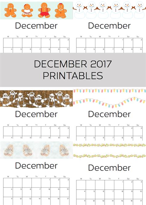 Six Blank December Calendars With Wintery Designs Perfect For
