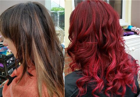 before and after using l oréal professionnel majicontrast magenta red hair by louise