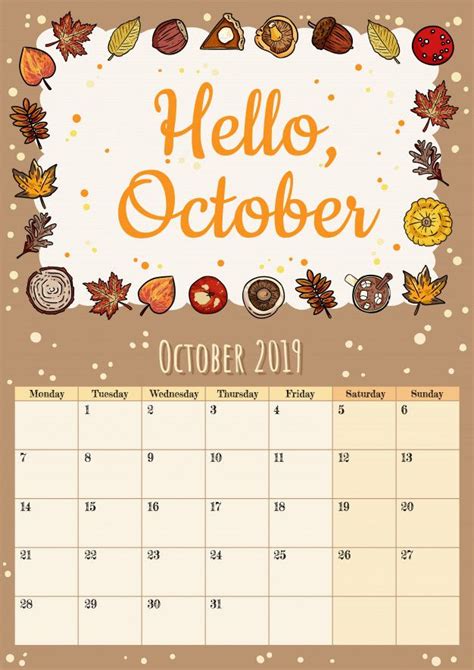 Hello October Cute Cozy Hygge 2019 Month Calendar Planner With Autumn