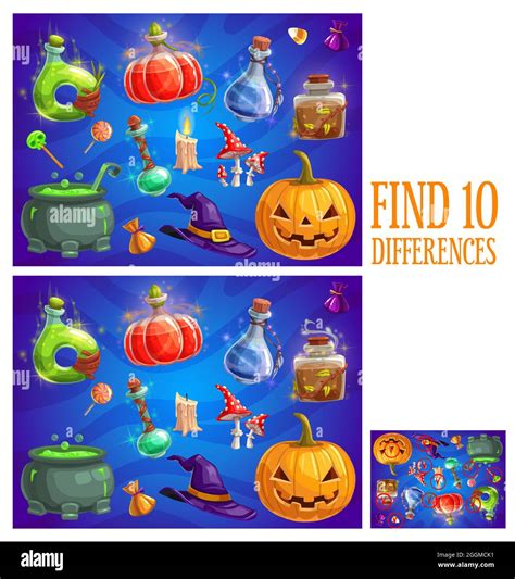 Kids Find Ten Differences Halloween Quiz Game Child Playing Activity
