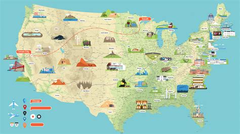 Usa Vector Map And Us Landmark Icons By Dem G Graphicriver