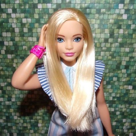 OOAK Curvy Blonde Barbie Fashionista Doll 22 Remix 2018 Striped Dress