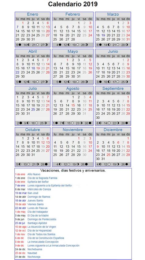 Calendario Lunar Del Año 2019 Calendario Calendario Lunar