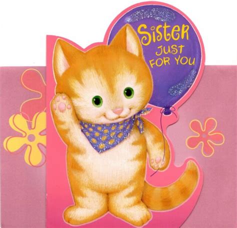 Happy Birthday Sister Kitten Kitty Cat With Purple Balloon Hallmark