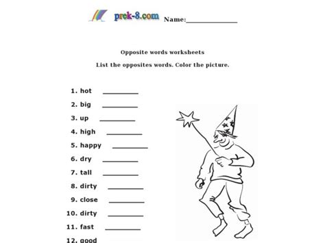 Free Printable Opposites Worksheets For 1st Grade