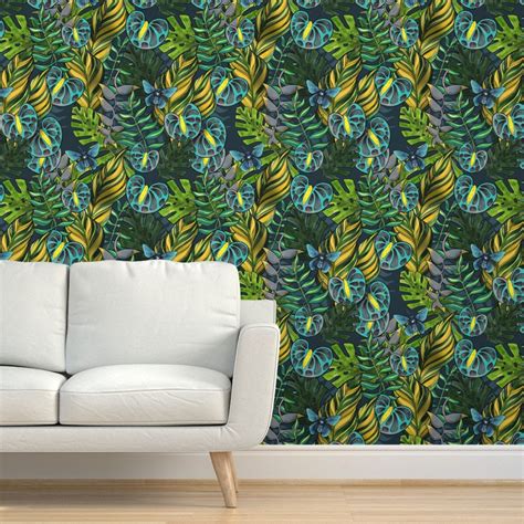 Bohemian Wallpaper Tropicana Blues by washburnart Tropical | Etsy