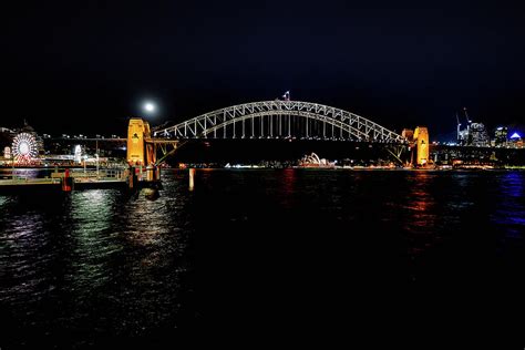 Sydney Harbour Bridge With Opera House At Night Photograph By Chris Hase
