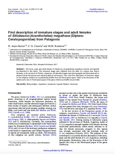 Pdf First Description Of Immature Stages And Adult Females Of