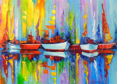 Sailboats On The Pier Paintings By Olha Darchuk