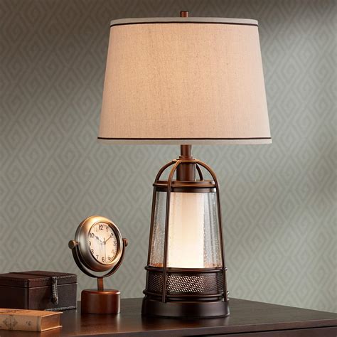 Hugh Bronze Lantern Night Light Table Lamp With Table Top Dimmer