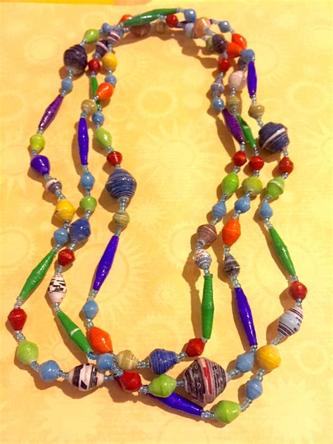 Multi Colored Long Ugandan Paper Bead Necklace Etsy