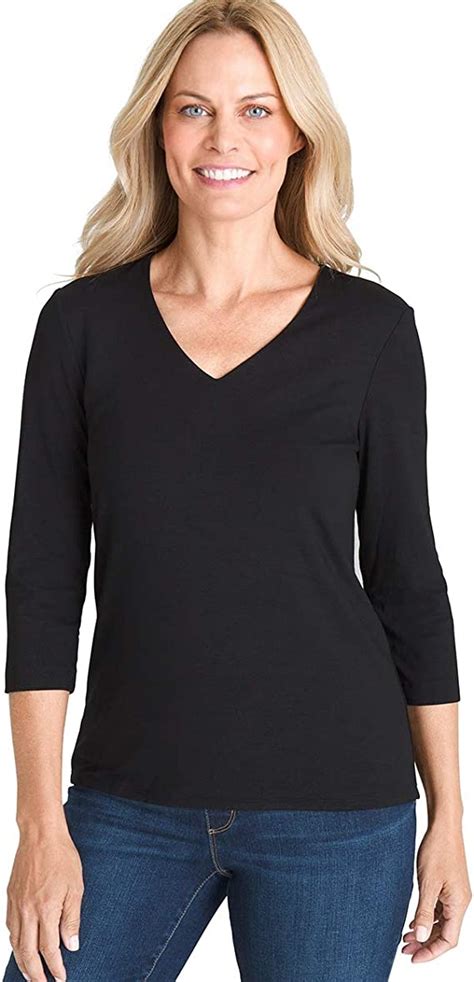 Chicos Womens Solid V Neck Top Size 46 S 0 Black At Amazon Womens