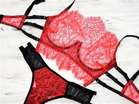 red lace lingerie set halter bra sexy lingerie set etsy