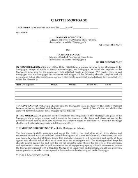 Nova Scotia Chattel Mortgage Legal Forms And Business Templates