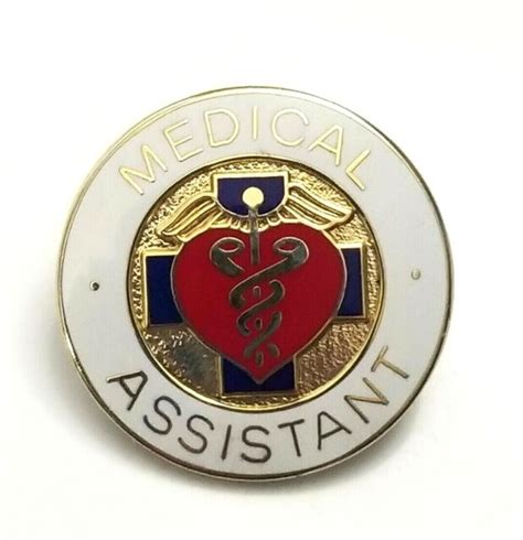 Medical Assistant Lapel Pin Gold Tone Enamel Caduceus Blue Cross Red