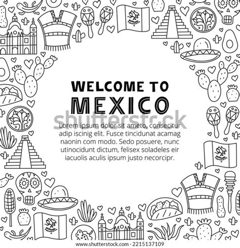 Mexican Welcome Poster National Landmarks Food Stock Vector Royalty
