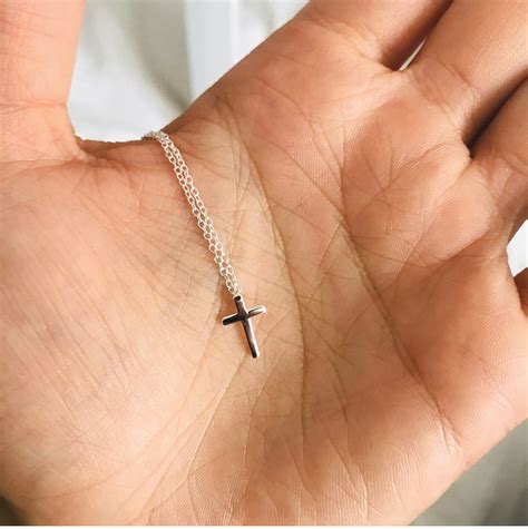 Sterling Silver Plate Small Mini Plain Smooth Cross Pendant Necklace Gift C S