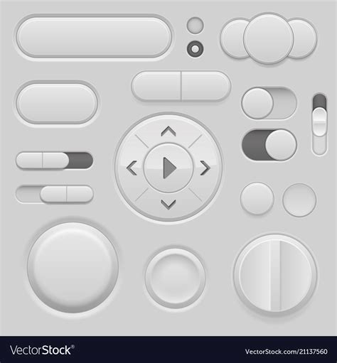 Gray Interface Buttons 3d Set Of Ui Icons Vector Image