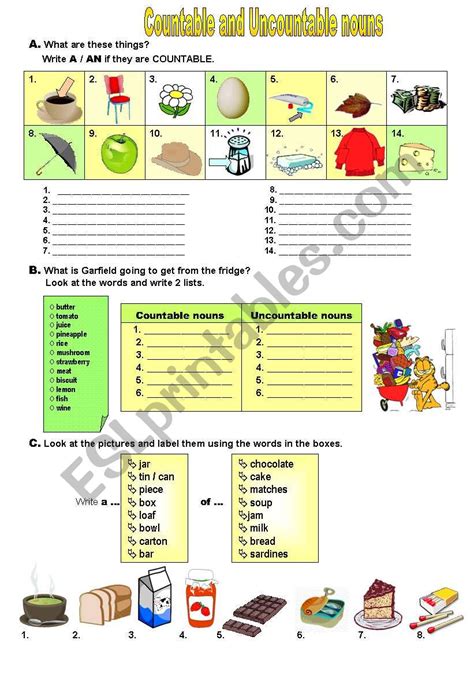 Countable And Uncountable Nouns Esl Worksheet By Atlantis1971