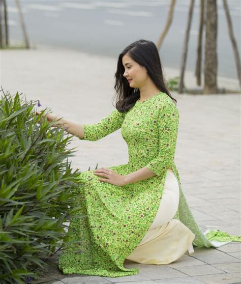 Light Green Vietnam Ao Dai Custom Made Chiffon 3d Flower Hien Thao Shop