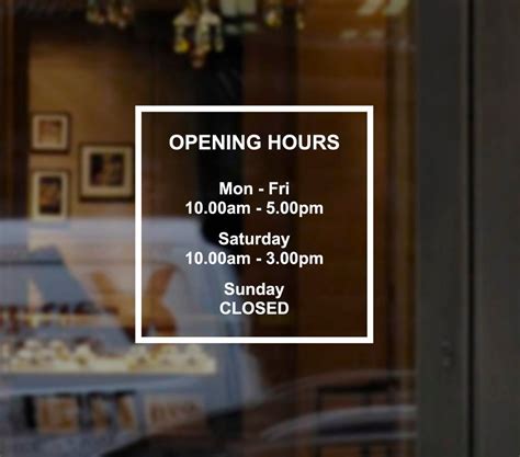 Custom Business Opening Hours Times Sign Windows Sticker Decal For Shop