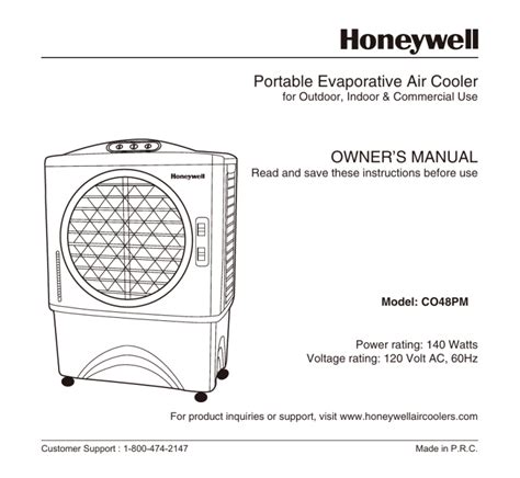 Portable Evaporative Air Cooler Owner S Manual