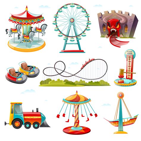 Amusement Park Attractions Flat Icons Set 476575 Vector Art At Vecteezy