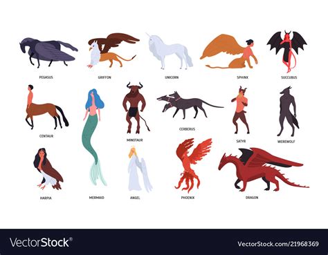 Collection Various Magical Mythical Creatures Vector Image