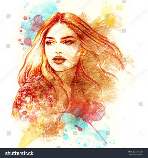 Abstract Woman Face Fashion Illustration Watercolor Stock Illustration