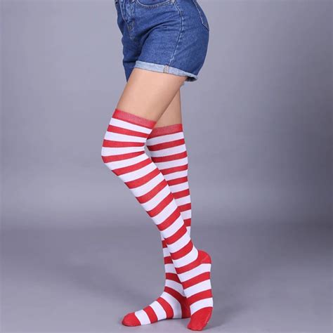 Women Rainbow Stripe Knee Thigh High Socks Warmer Halloween Colorful In Stockings From