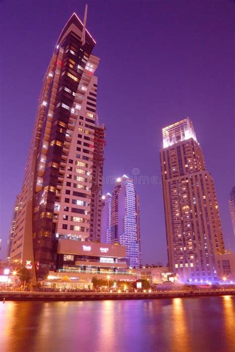 Night View Of Dubai Marina Editorial Image Image Of Lights