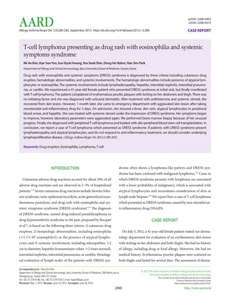 Pdf T Cell Lymphoma Presenting As Drug Rash With Eosinophilia And