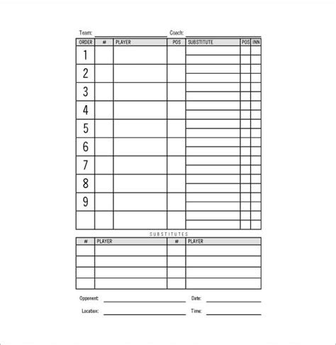 Free Printable Baseball Lineup Template Printable World Holiday